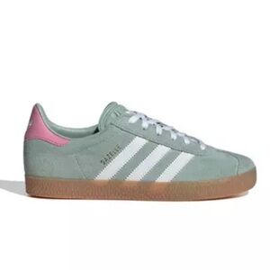 Girls’ Adidas Gazelle in Hazy Green/Cloud White/Bliss Pink, Size 3